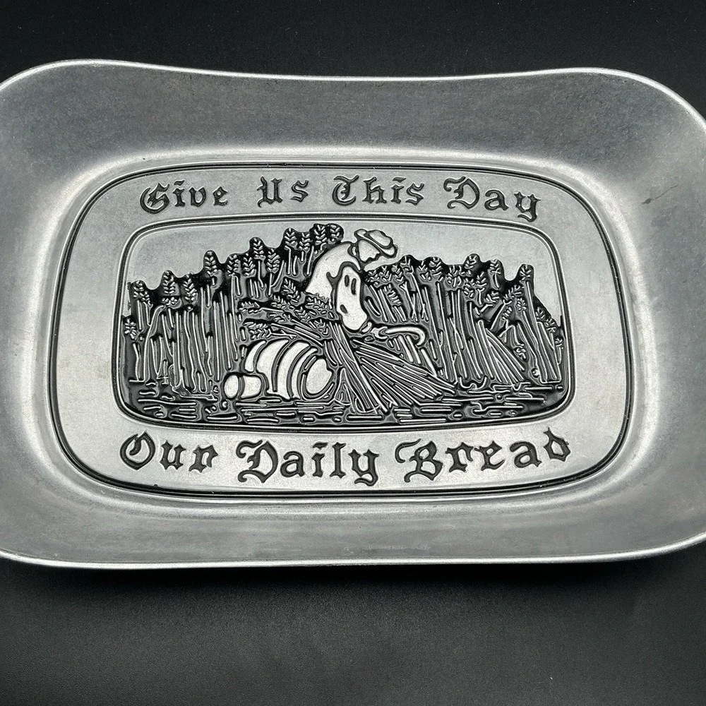 Vintage Wilton Armetale Pewter Bread Tray Give Us This Day Our Daily Bread USA